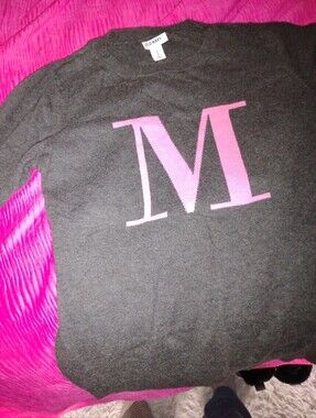 Old Navy Black Sweater with Pink 'M' Graphic